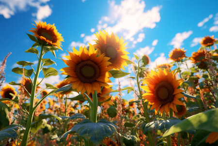 sunflower garden with beautiful blue sky. generative aiの素材