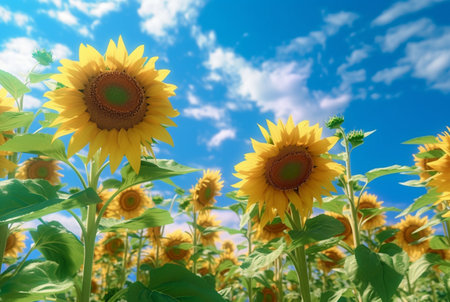 sunflower garden with beautiful blue sky. generative aiの素材
