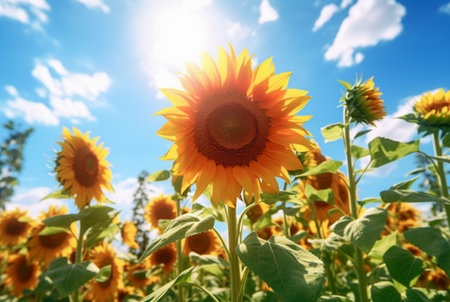 sunflower garden with beautiful blue sky. generative aiの素材