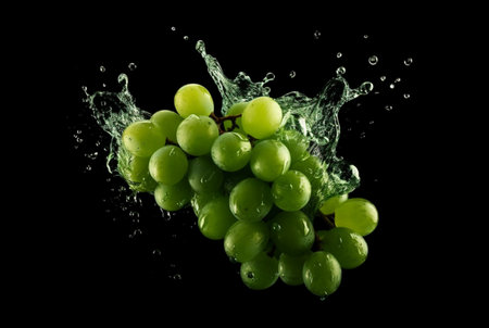 green grapes with water splash isolated black background. generative aiの素材