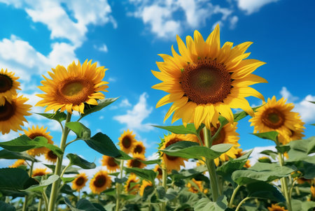 sunflower garden with beautiful blue sky. generative aiの素材