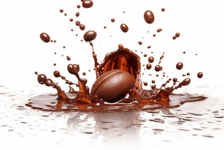 coffee chocolate splash with coffee beans isolated on white background. generative aiの素材