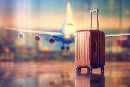 luggage bag with airplane background. generative aiの素材