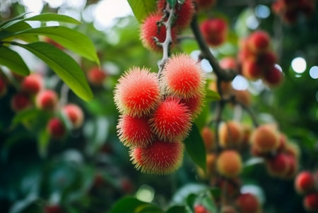 fresh rambutan fruit on the tree. generative aiの素材