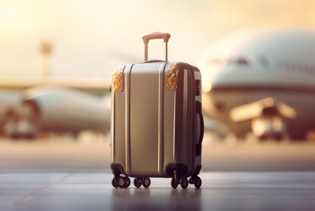 luggage bag with airplane background. generative aiの素材