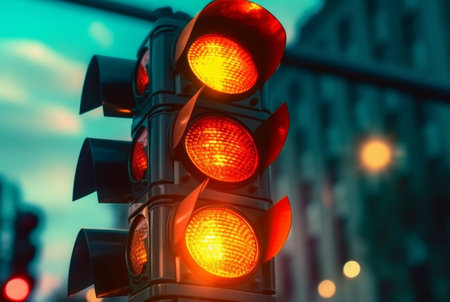 traffic lights on highway with city view. generative aiの素材