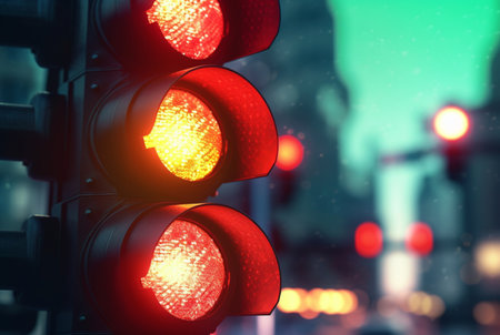 traffic lights on highway with city view. generative aiの素材