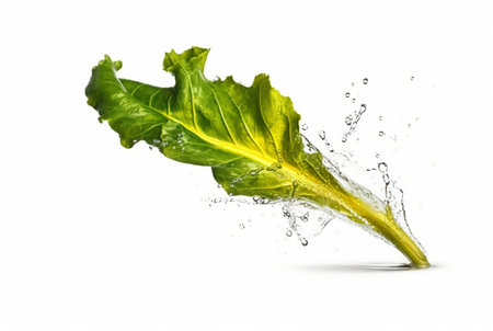 mustard greens with water splash isolated on white background. generative aiの素材