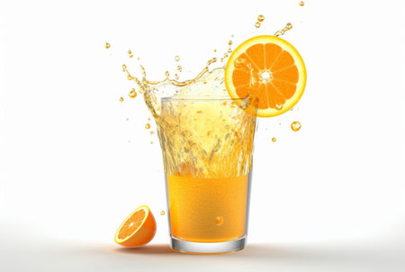 glass of orange juice with water splash isolated on white background. generative aiの素材