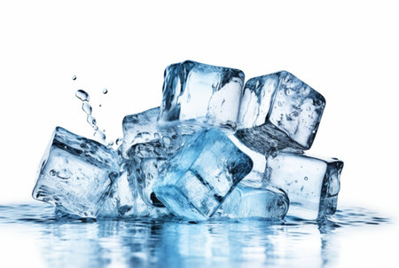 ice cubes with water splash isolated on white background. generative aiの素材