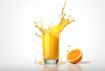 glass of orange juice with water splash isolated on white background. generative aiの素材