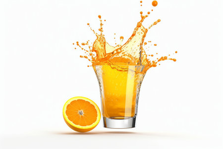 glass of orange juice with water splash isolated on white background. generative aiの素材