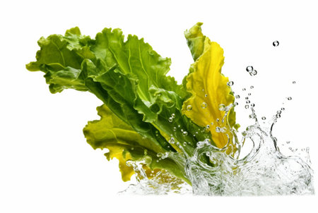 mustard greens with water splash isolated on white background. generative aiの素材