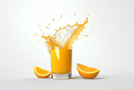 glass of orange juice with water splash isolated on white background. generative aiの素材