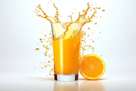 glass of orange juice with water splash isolated on white background. generative aiの素材