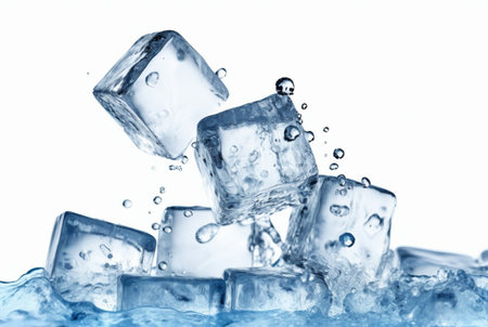 ice cubes with water splash isolated on white background. generative aiの素材