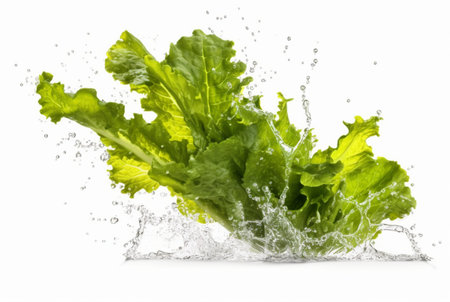 mustard greens with water splash isolated on white background. generative aiの素材