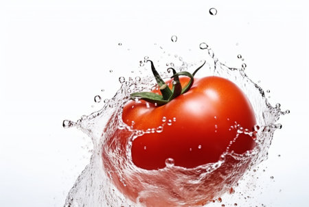 fresh tomatoes with water splash isolated on white background. generative aiの素材