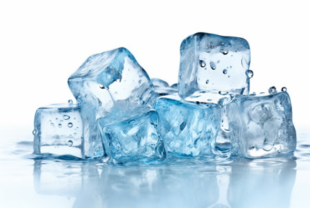 ice cubes with water splash isolated on white background. generative aiの素材