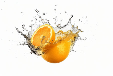 orange slices with water splash isolated on white background. generative aiの素材