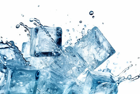ice cubes with water splash isolated on white background. generative aiの素材