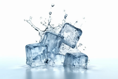 ice cubes with water splash isolated on white background. generative aiの素材