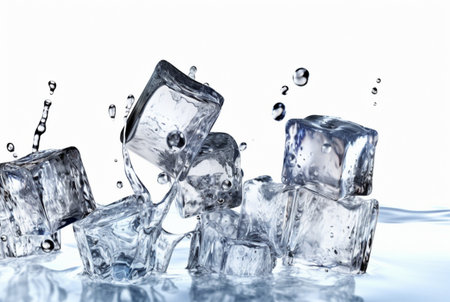 ice cubes with water splash isolated on white background. generative aiの素材