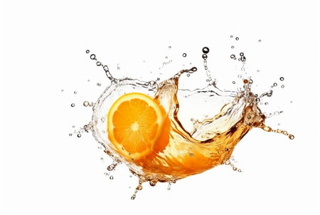 orange slices with water splash isolated on white background. generative aiの素材
