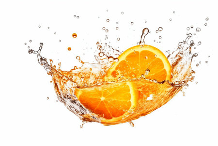orange slices with water splash isolated on white background. generative aiの素材