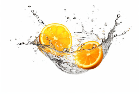 orange slices with water splash isolated on white background. generative aiの素材