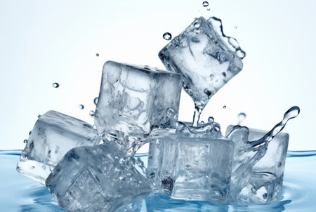 ice cubes with water splash isolated on white background. generative aiの素材