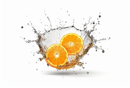 orange slices with water splash isolated on white background. generative aiの素材