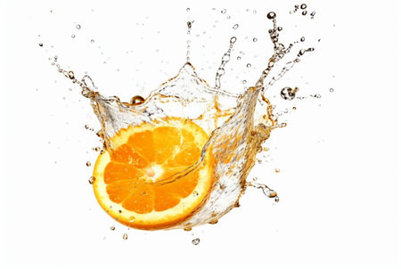 orange slices with water splash isolated on white background. generative aiの素材