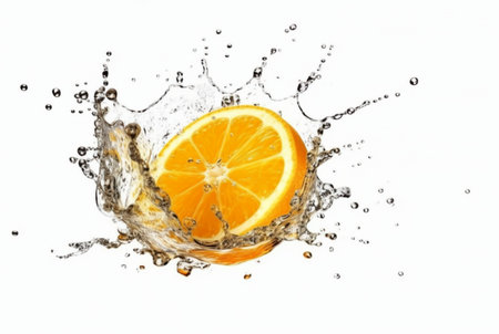 orange slices with water splash isolated on white background. generative aiの素材