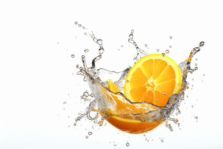 orange slices with water splash isolated on white background. generative aiの素材