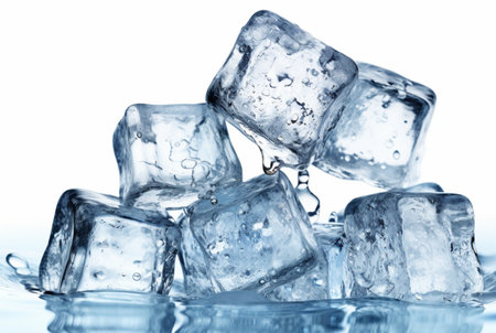 ice cubes with water splash isolated on white background. generative aiの素材