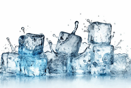 ice cubes with water splash isolated on white background. generative aiの素材