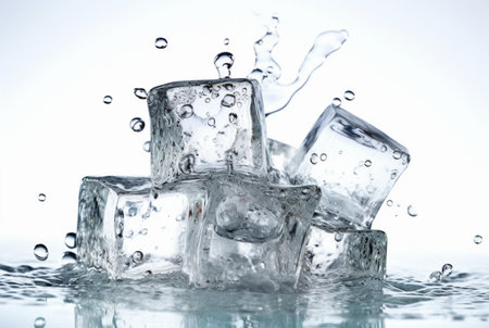 ice cubes with water splash isolated on white background. generative aiの素材