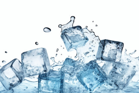 ice cubes with water splash isolated on white background. generative aiの素材