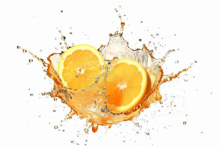 orange slices with water splash isolated on white background. generative aiの素材