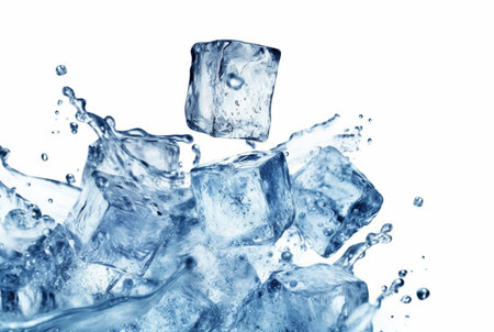 ice cubes with water splash isolated on white background. generative aiの素材