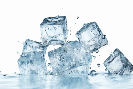 ice cubes with water splash isolated on white background. generative aiの素材