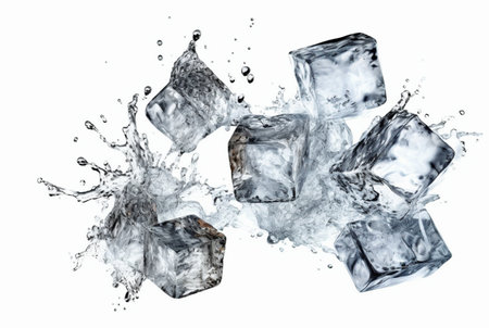 ice cubes with water splash isolated on white background. generative aiの素材
