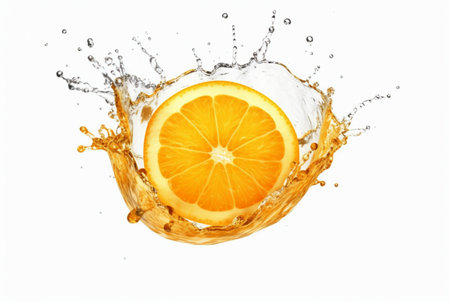orange slices with water splash isolated on white background. generative aiの素材