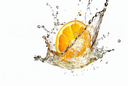 orange slices with water splash isolated on white background. generative aiの素材
