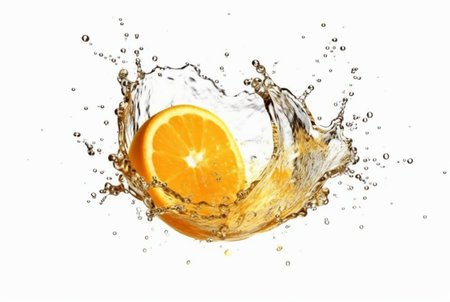 orange slices with water splash isolated on white background. generative aiの素材