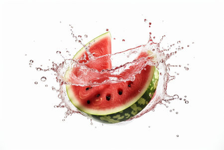 fresh watermelon slices with water splash isolated on white background. generative aiの素材