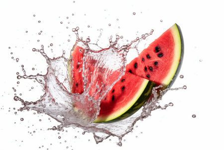 fresh watermelon slices with water splash isolated on white background. generative aiの素材