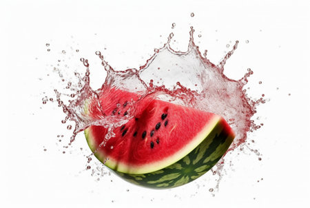 fresh watermelon slices with water splash isolated on white background. generative aiの素材