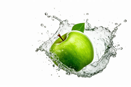 green apple with water splash isolated on white background. generative aiの素材